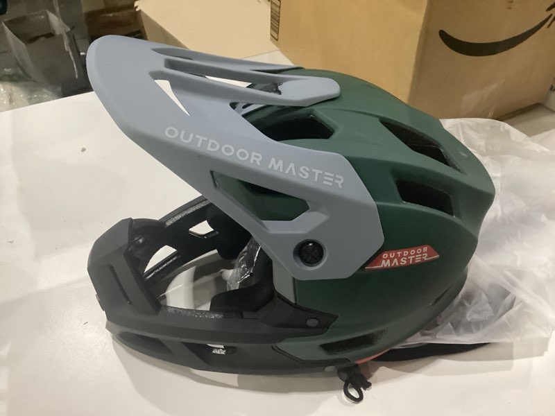 Condition photo showing Good Condition for outdoormaster full face mountain bike helmet for men & women-two removable chin pad mountain bike helmet grizzly, ventilation lightweight racing downhill dh bmx mtb helmet emerald green medium