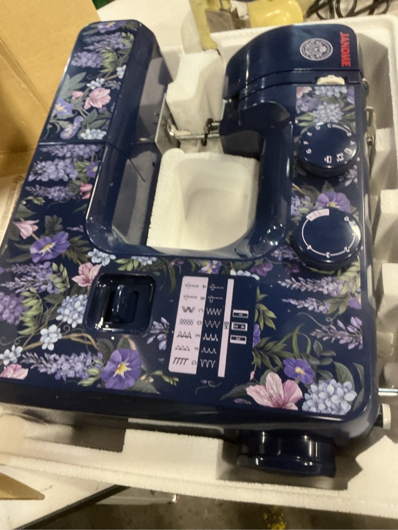 Condition photo showing Good Condition for Janome Wisteria Promenade Easy-to-Use 15-Stitch Sewing Machine Officially Licensed Bridgerton Collection Indigo