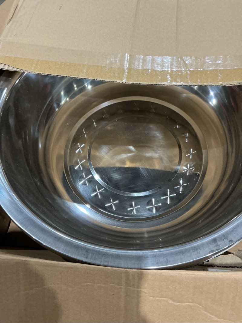 Condition photo showing Good Condition for 6 pcs stainless steel mixing bowls metal mixing bowls extra large basin salad bowl with deeper edge, dishwasher safe, mirror finish for home and commercial, silver (16 inch 13 qt) 16 inch - 6pcs