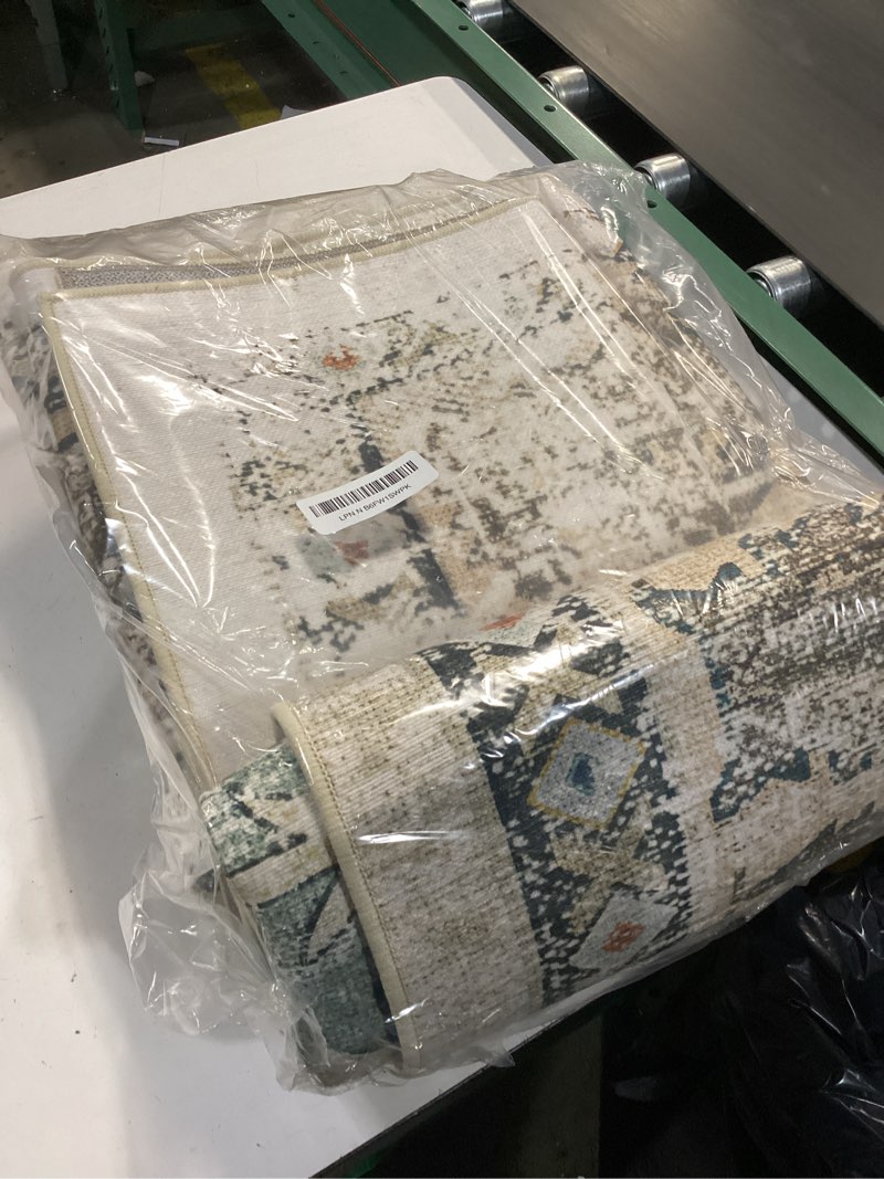 Condition photo showing Good Condition for BESTSWEETIE 8x10 Area Rug Washable Rugs for Living Room, No Pile Boho Carpet for Entryway Bedroom Dinning Room, Vintage Carpet Print Distressed Non-Slip, 8 x 10 ft, Green Brick Rust Red Green/Brick/Rust Red 10' x 8' (Rectangular)