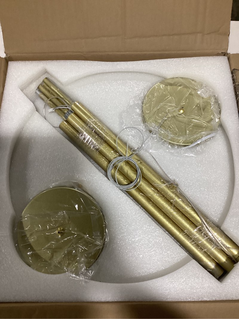 Condition photo showing As Is for 47" Pendant Lights Kitchen Island, 21W LED Dimmable Chandelier with Remote Control, Aluminum Linear Hanging Light Fixture for Dining Room Kitchen Island Bar (Gold, 47 in) Gold 47 in