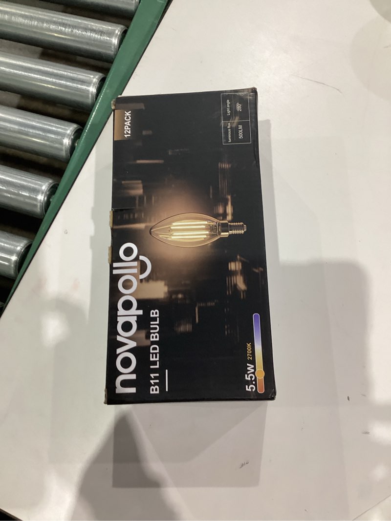 Condition photo showing New/Like New for 12-Pack E12 LED Bulb, 60 Watt Equivalent, Dimmable 2700K Warm White Light, B11 Chandelier Light Bulbs, 5.5W 500LM Candelabra LED Light Bulbs for Ceiling Fan Home Decor B11-5.5w-2700k 12PK