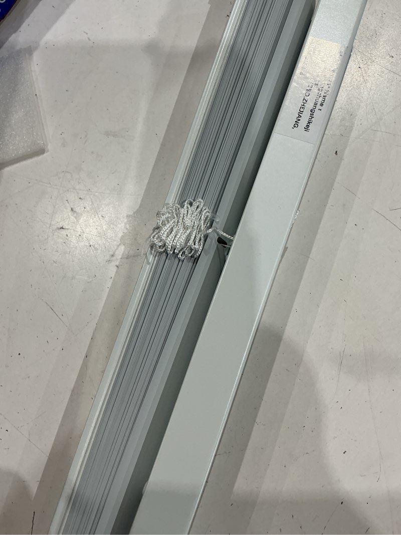 Condition photo showing As Is for aluminum mini blinds for windows cordless horizontal window shades for light adjustment, metal venetian blinds waterproof for bedroom, bathroom, 24" w x 48" h, white