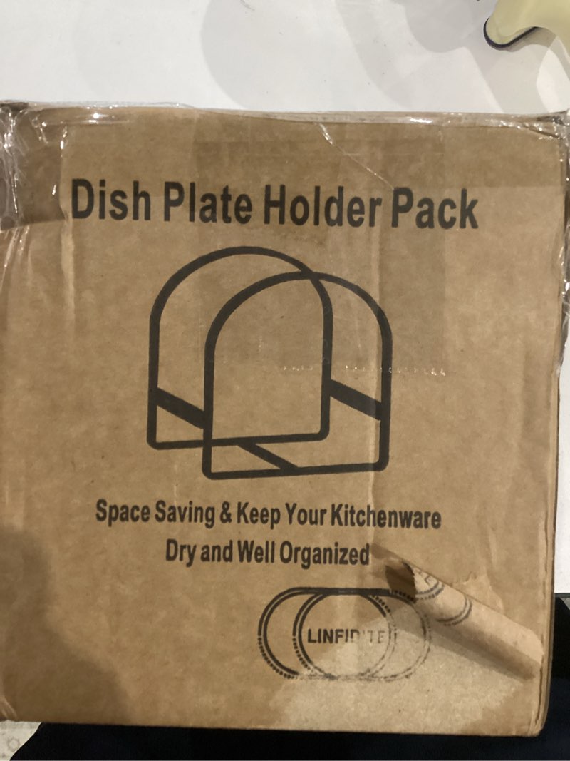 Condition photo showing New/Like New for 2 Pack Kitchen Plate Holder Organizer for Cabinet Space Saver Dinner Dish Storage Rack Upright Dish Drying Racks Metal Plate Dish Racks Stand for Cupboard and Countertop Rustproof Large White White 2large Semicircle