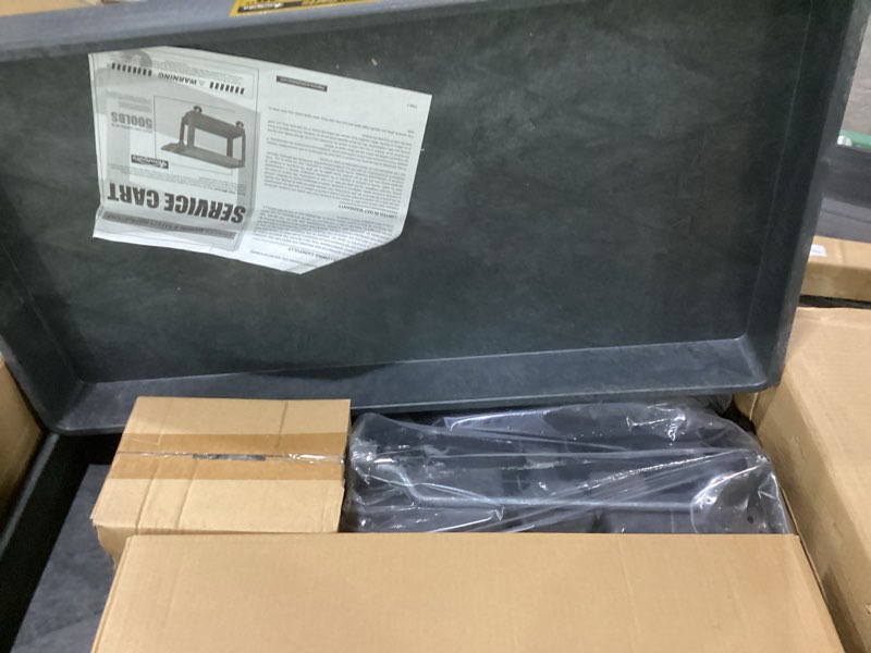 Condition photo showing New/Like New for utility service cart, 2-shelf 500lbs heavy duty plastic rolling utility cart with 360° swivel wheels, lipped shelves, ergonomic storage handle for warehouse/garage/cleaning/manufacturing