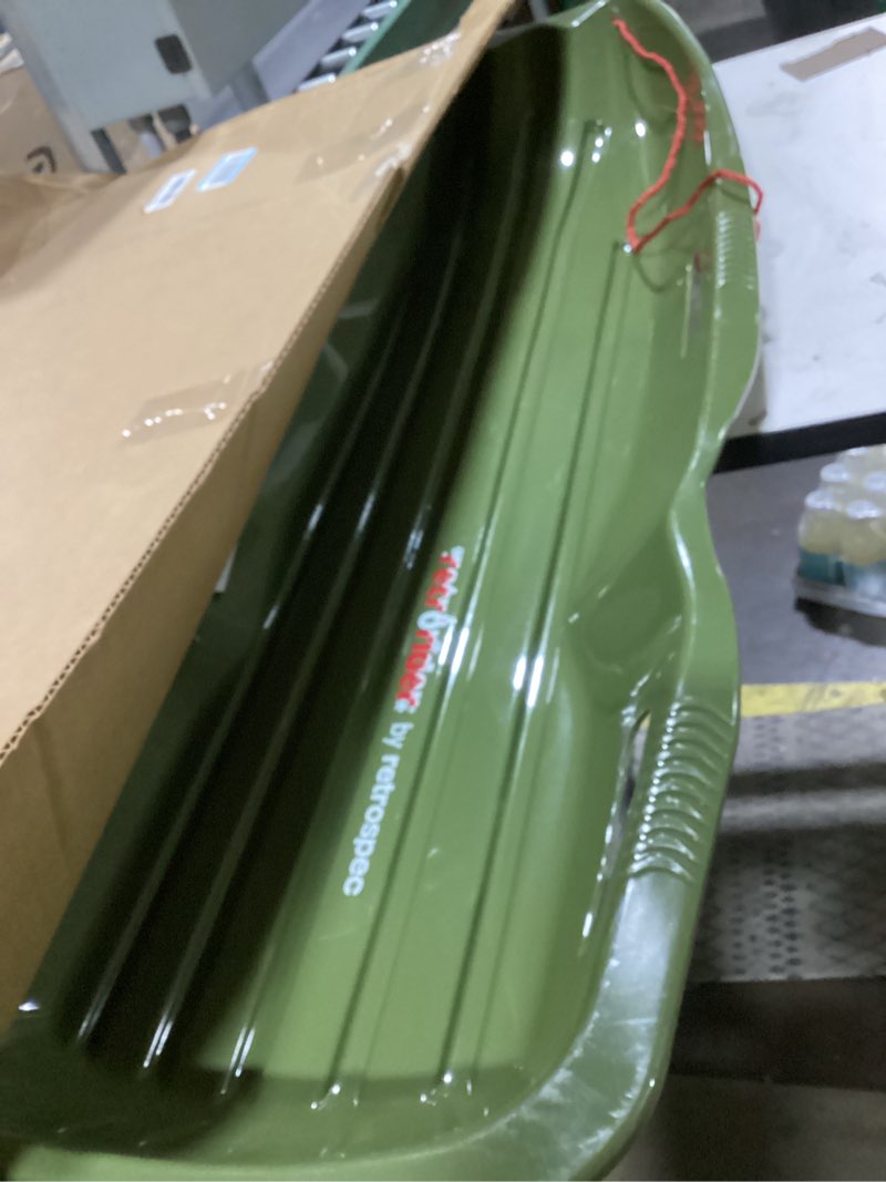 Condition photo showing Good Condition for Retrospec Retrorider Plastic Snow Sled – Toboggan Style with Pull Rope, Cold-Resistant Coating, and Hard Bottom for Smooth Downhill Rides – Available in 35" and 48" Sizes for Kids and Adults Single Mistletoe 48"