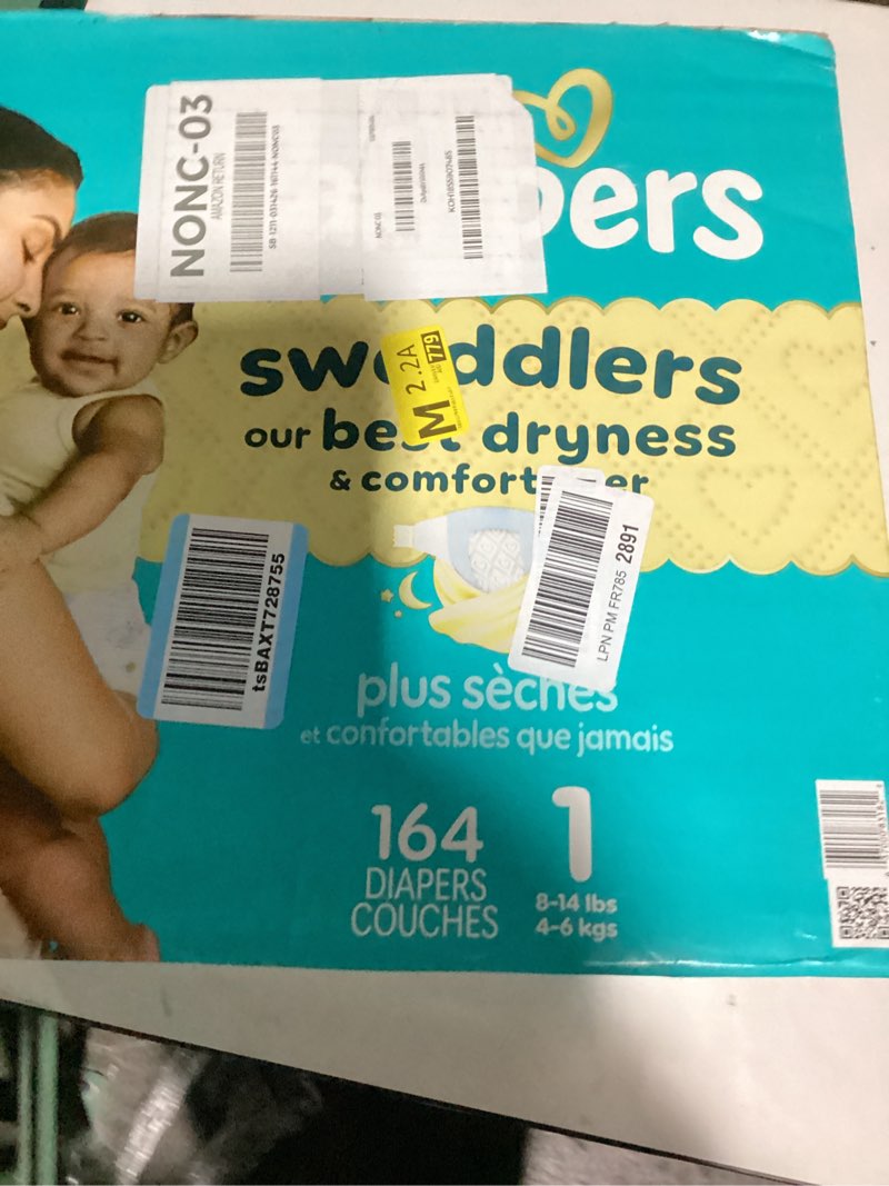 Condition photo showing New/Like New for pampers swaddlers sensitive disposable diapers - size 1 - 164ct: 8-14 lbs, with aloe, paraben-free, wetness indicator