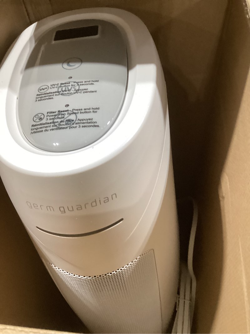 Condition photo showing Good Condition for GermGuardian Air Purifier for Home, for Wildfire Smoke, Pets, Pollen, Odor, Mold Spores, Large Rooms Up to 743 Sq. Ft., with HEPA Pure Air Filter, UV-C Light, Air Quality Sensor, 22", AC4880W, White AC4880 white