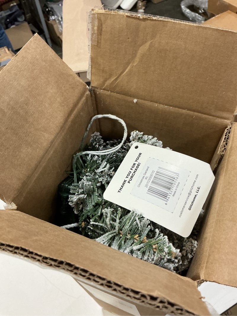 Condition photo showing New/Like New for glitzhome Pre-Lit Snow Flocked Christmas Garland with Warm White LED Light