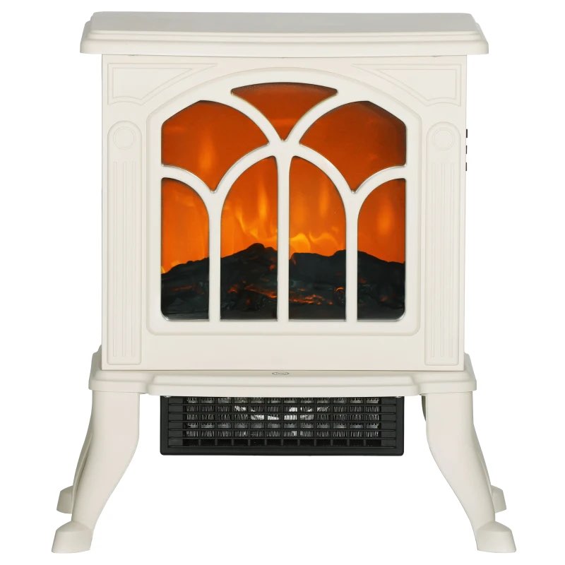 homcom electric fireplace heater, freestanding fireplace stove with realistic logs and flame effect, 750w/1500w, beige