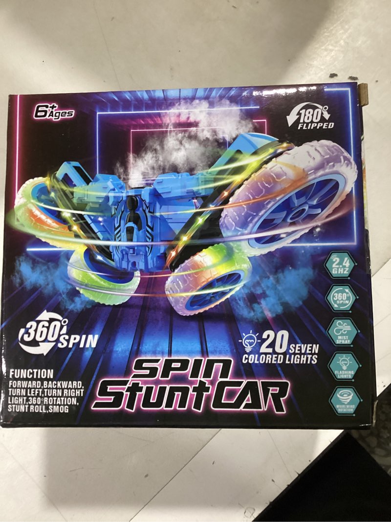 Condition photo showing New/Like New for 360°Rotating Remote Control Car, 4WD RC Cars with Cool Spray, 2.4Ghz Double Sided RC Stunt Truck for 6-13 Year Old Boy Toys Birthday Gift Blue