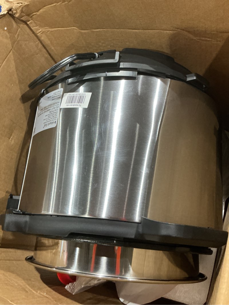 Condition photo showing As Is for instant pot duo plus 9-in-1 multicooker, pressure cooker, slow cook, rice maker, steamer, sauté, yogurt, warmer & sterilizer, includes app with over 800 recipes, stainless steel, 6 quarts