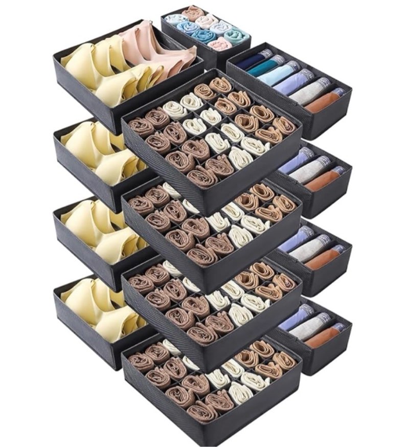 8 Pack Underwear Drawer Organizer Sock Dividers, 90 Cell Foldable Cabinet Closet Storage Fabric Dresser Basket Organization Bins Storage Boxes for Clothing, Socks, Bras,Ties, Underwear Beige