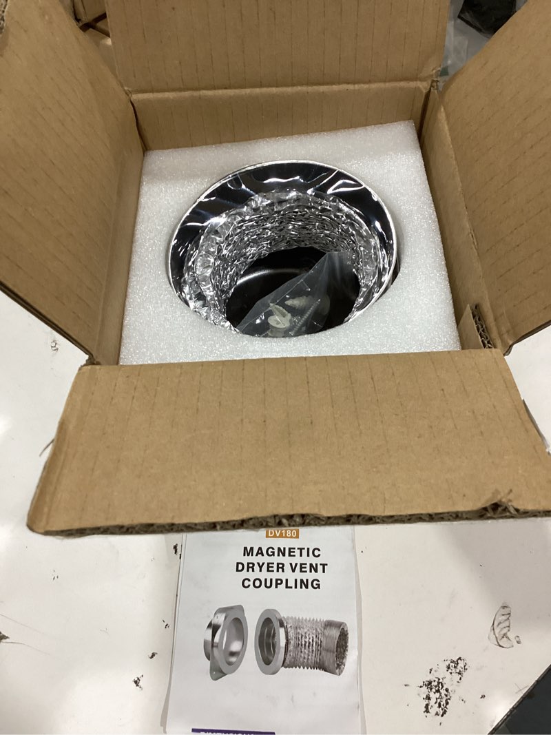 Condition photo showing Good Condition for upgraded magnetic dryer vent connector kit, quick connect for 4" dryers, airtight seal, easy to clean, applicable to most dryers, including a 2.6ft 4" duct and two clamps off-white