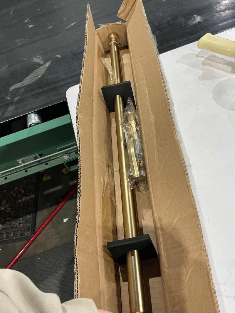 Condition photo showing Good Condition for 1-inch diameter curtain rod, adjustable rod set with premium aluminum brackets and finials, single heavy-duty curtain rods for windows (brushed gold, 28-48") 28-48" brushed gold