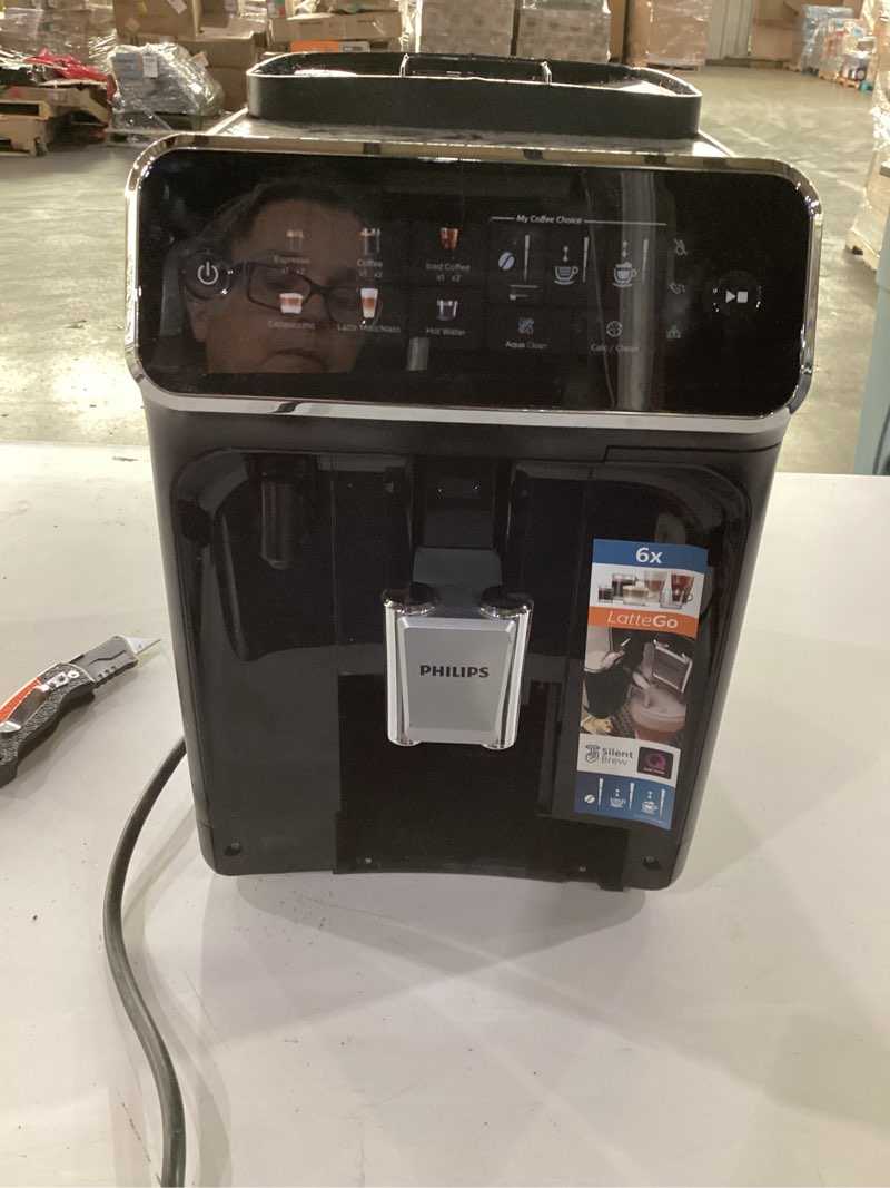 Condition photo showing As Is for Philips 3300 Series Fully Automatic Espresso Machine with LatteGo Milk System and integrated grinder, 6 Hot & Iced Coffee Pre-Sets, 40% Quieter SilentBrew, 15-Bar Pressure, Glossy Black (EP3341/50) Glossy Black Latte Go