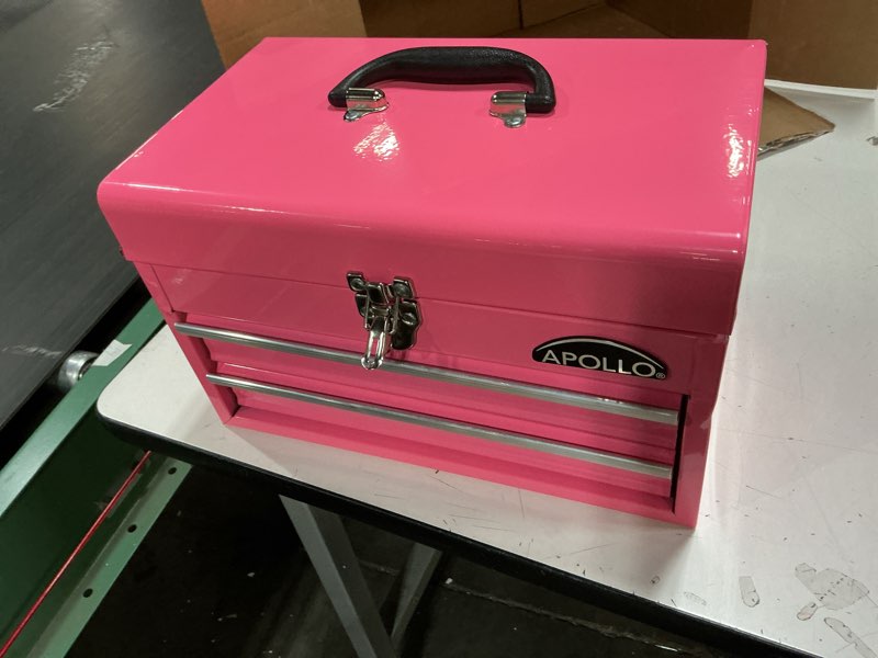 Condition photo showing Good Condition for Apollo Tools 14 Inch Steel Tool Box with Deep Top Compartment and 2 Drawers in Heavy-Duty Steel With Ball Bearing Opening and Powder Coated Finish - Pink Ribbon - Pink - DT5010P Pink 14 inch