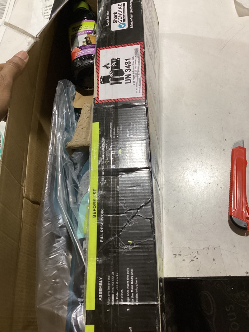 Condition photo showing New/Like New for Shark VACMOP Reveal New Cordless Hard Floor Cleaner, Vacuum & Spray Mop, Powerful Suction, Lightweight, Illumination Light, Includes 4 Disposable Pads, 12oz Pet Multi-Surface Cleaning Solution, VM401