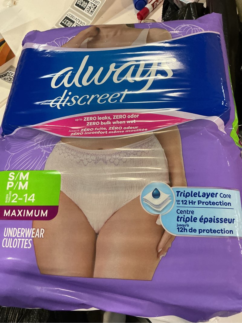 Condition photo showing New/Like New for Always Discreet Adult Incontinence Underwear for Women and Postpartum Underwear, S/M, Up to 100% Bladder Leak Protection, 84 Count (Packaging May Vary)