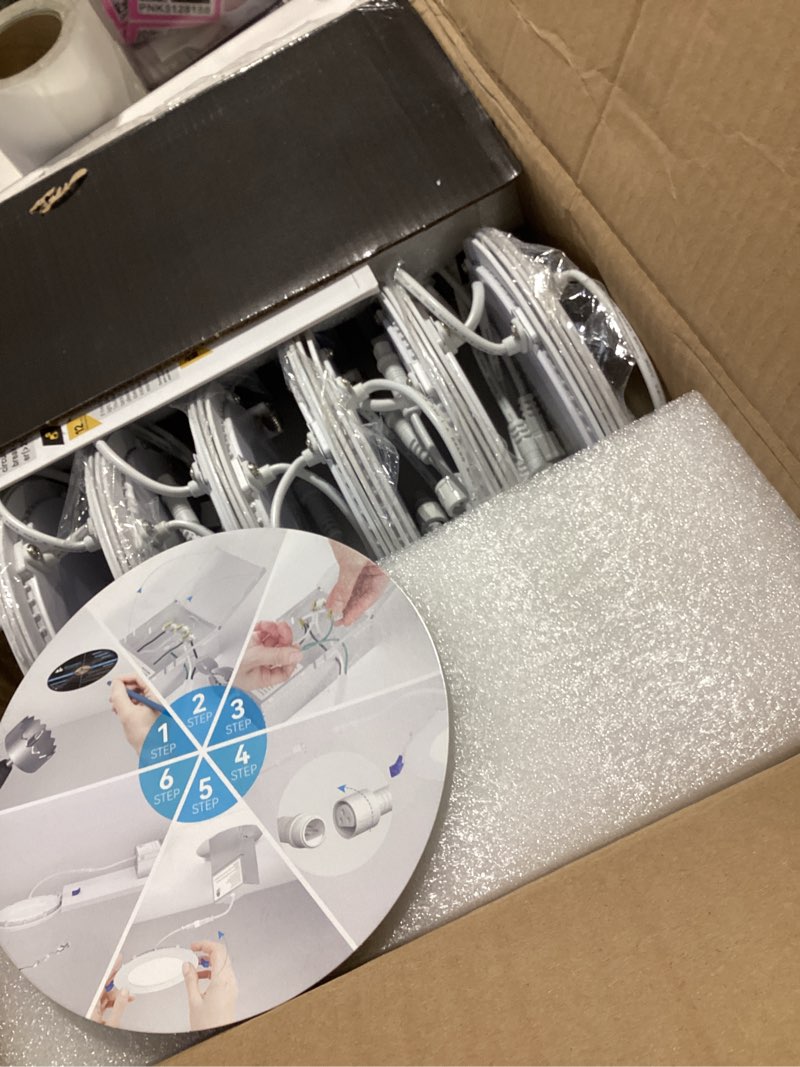 Condition photo showing Good Condition for Ensenior 12 Pack 6 Inch LED Recessed Light, Dimmable, 3000K-5000K 3CCT, 1200LM High Brightness, 12W 120V, 3 Pin, ERL-12X-ETL, Damp Rated, Ultra-Thin Canless Wafer Ceiling Light - ETL & FCC & IC 6 Inch 5000k/4000k/3000k - 3cct White