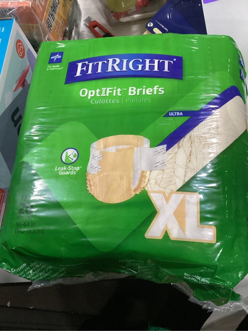 Condition photo showing New/Like New for FitRight Adult Diapers, Ultra Heavy Absorbency, XL (Waist Size 56in-64in), 80 Count, OptiFit Incontinence Briefs for Men and Women, Disposable, Moisture-Wicking, Leak Protection, 80 Count X-Large