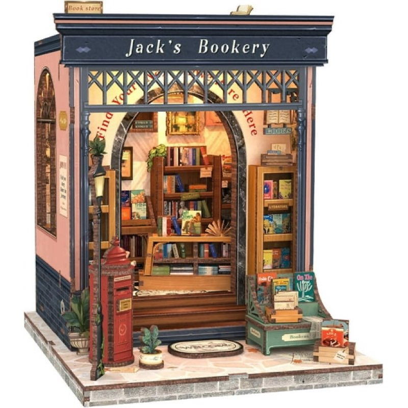 cutefun book nook kit - diy miniature dollhouse library kit for adults and teens, tiny house buildin