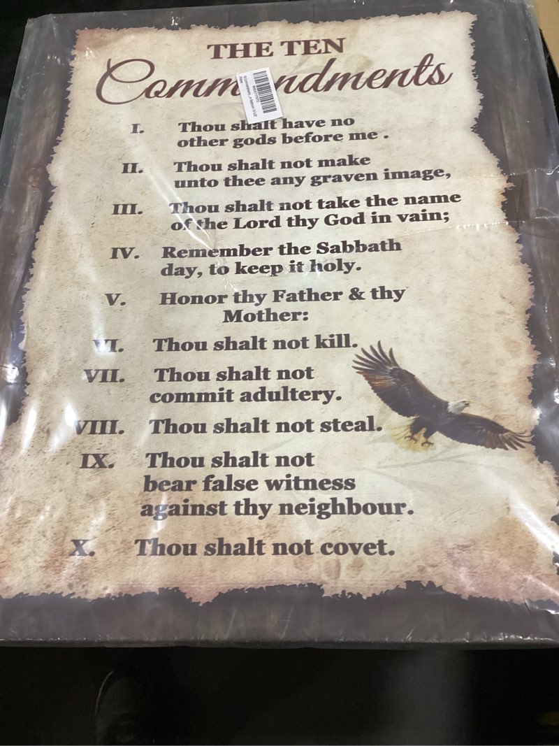 Condition photo showing Good Condition for 10 commandments wall art vintage ten commandments pictures wall decor christian bible verses quotes bald eagle canvas painting print religious scripture artwork framed for living room bedroom 16"x20"