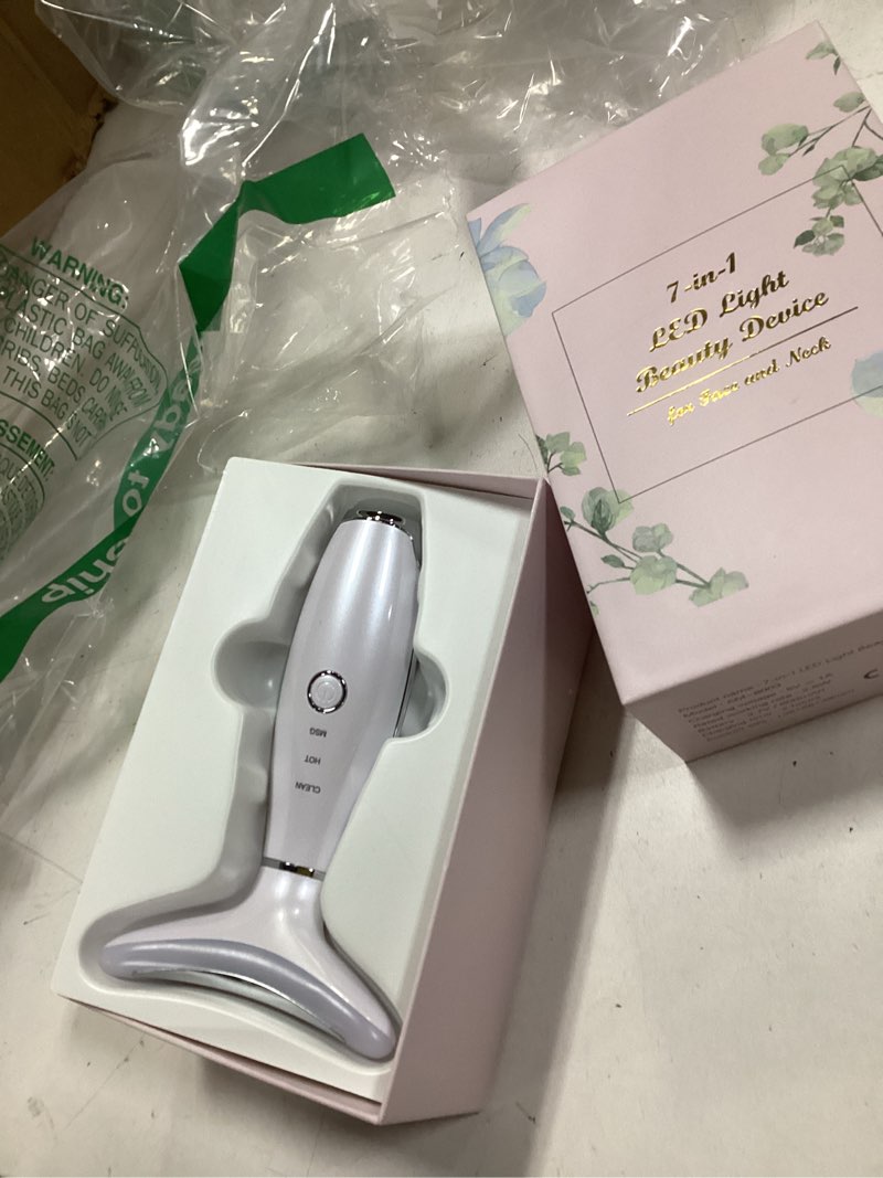 Condition photo showing New/Like New for 7 Color Neck Face Massager - Facial Massager Tool for Skin Care at Home, Vibrating Face Massager with Thermals, Galvanic Machines White Glossy White