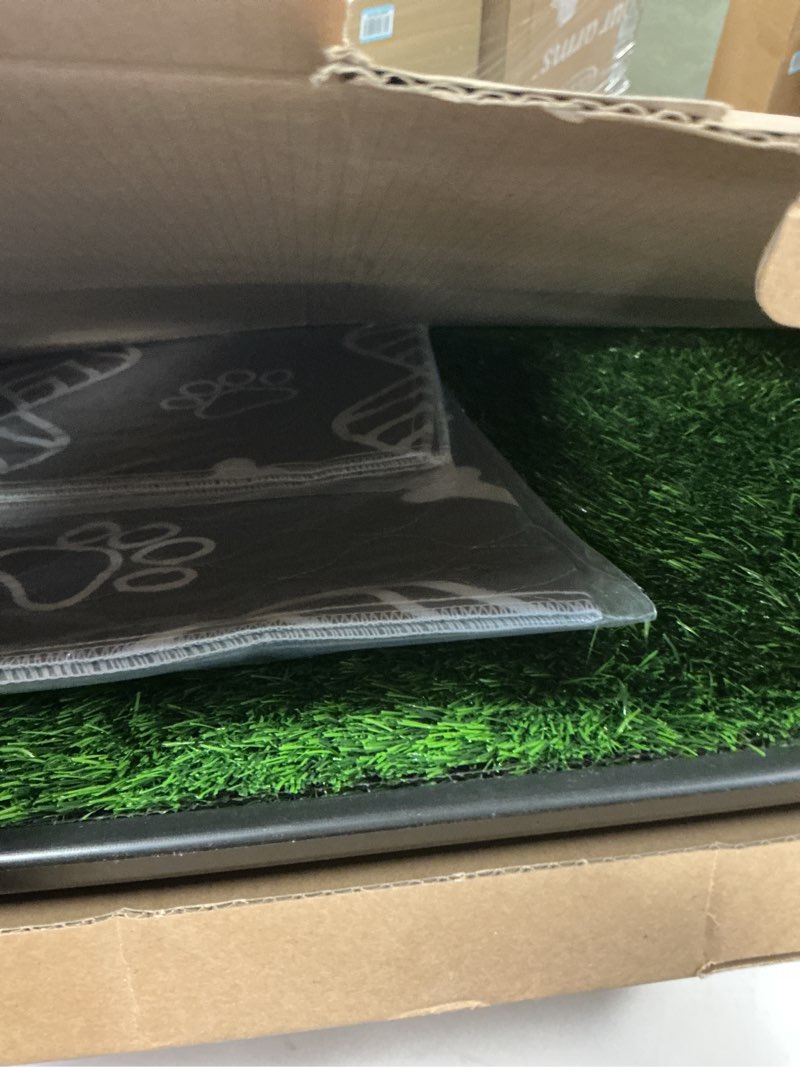 Condition photo showing New/Like New for LOOBANI Large Dog Grass Pad with Tray - 35x23in Dog Litter Box with 2 Artificial Grass Patch + 2 Washable Pee Pads - Quickly Absorbency Indoor Outdoor Potty for Patio Balcony Apartment Use 35"×23" (5-Layer Potty System)
