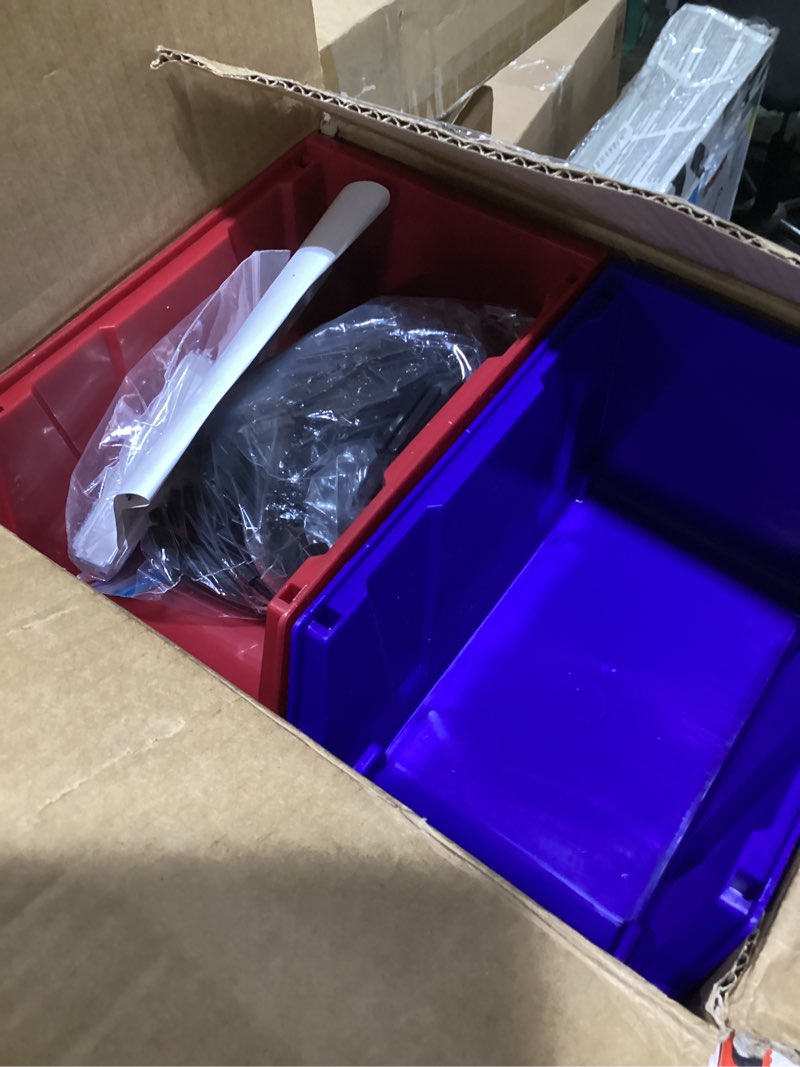 Condition photo showing Good Condition for stackable storage bins 12 pack (7x5x4 inch), plastic stackable storage organizer bins wall mounted hanging small parts bin for garage, workbench & office (blue & red) 7x5x4 inch blue & red 12pack