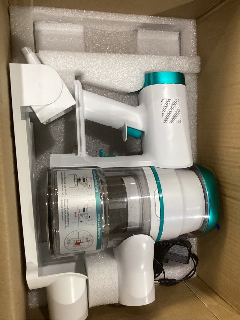Condition photo showing Good Condition for tikom v500 cordless vacuum cleaner for home, 40000pa/450w stick vacuum with led touch screen, charging wall dock, anti-tangle, lightweight handheld vacuum for pet hair, hard floor, carpet, blue blue&white
