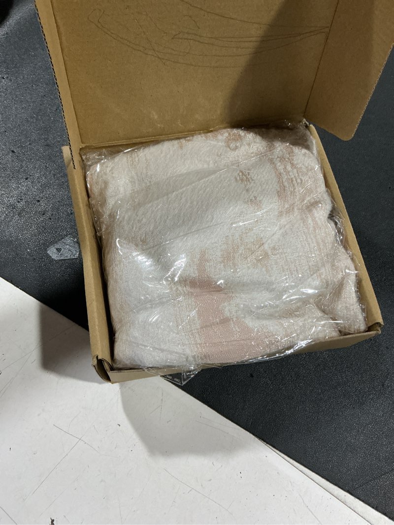 Condition photo showing Good Condition for futei pack of 2 faux cashmere jacquard throw pillow covers 20x20 inch soft marble pattern vintage decorative cushion case modern farmhouse accent for couch bed living room, pink white pink white 20" x 20" (pack of 2)