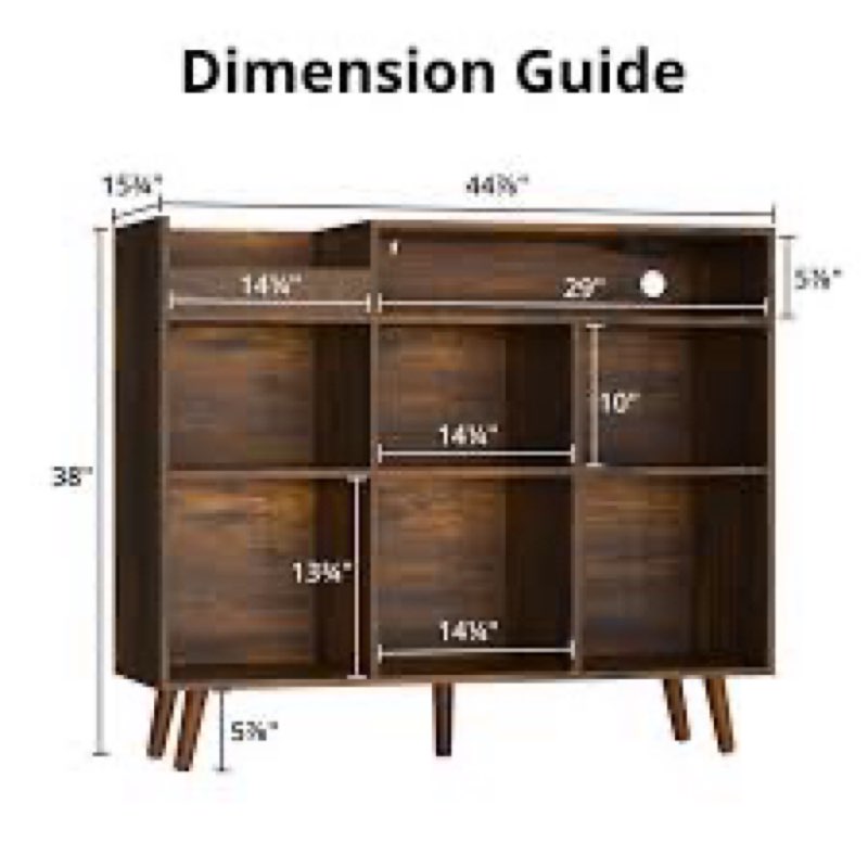 Meher 45'' W Record Player Stand with Charging Station and Media Shelves