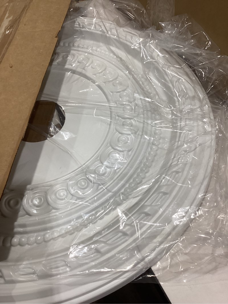 Condition photo showing Good Condition for Ekena Millwork CMP22COGBW Cole Thermoformed PVC Ceiling Medallion (Fits Canopies up to 6"), 22"OD x 3 1/2"ID x 1"P, UltraCover Satin Blossom White 22"OD UltraCover Satin Blossom White