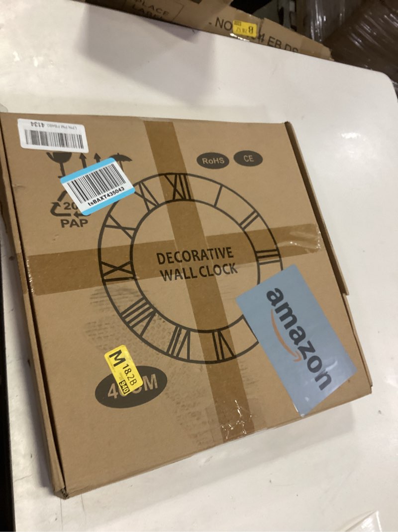 Condition photo showing New/Like New for LEIKE Large Wall Clocks,Silent,Non Ticking,Battery Operated Rustic Round Modern Big Metal Wall Clock for Living Room, Bedroom,Kitchen,Farmhouse,Office,Home Decor-16 Inch(Black-Arabic Number) 16 IN Black Metal-arabic Number