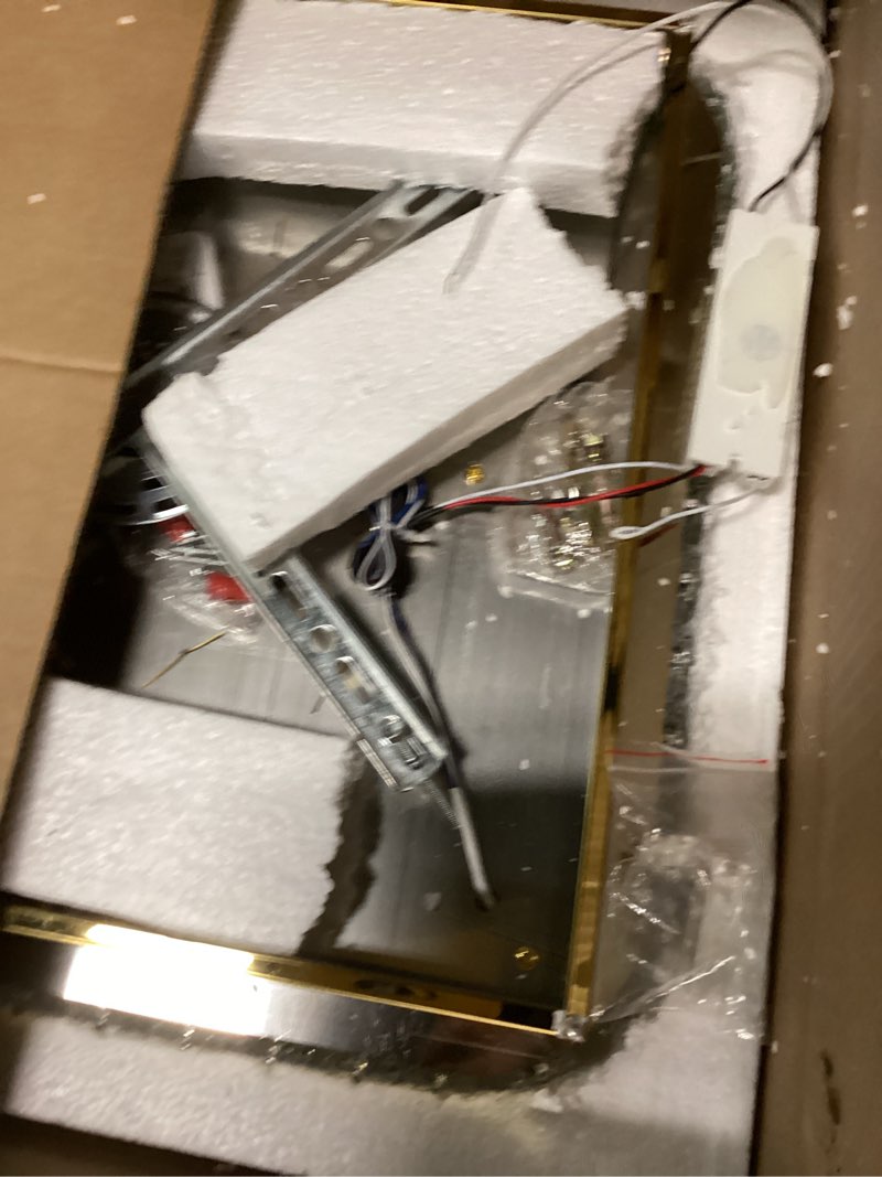 Condition photo showing As Is for 18" Gold Crystal Ceiling-Light Flush Mount with Remote and APP, 3 Colors Temp & Brightness Adjustable, Modern Crystal Raindrop Chandeliers for Bedroom Hallway Dinning and Living Rooms-Square Gold 18inch