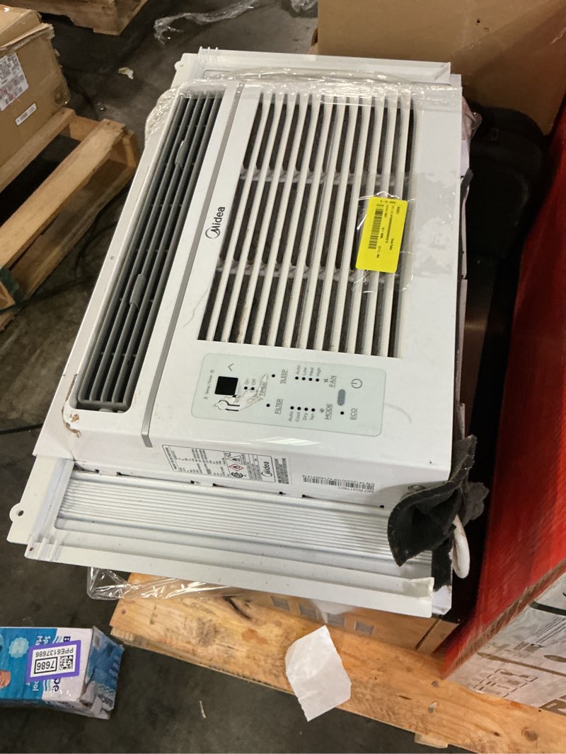 Condition photo showing As Is for midea 5,000 btu 150 sq ft mechanical window air conditioner, white,