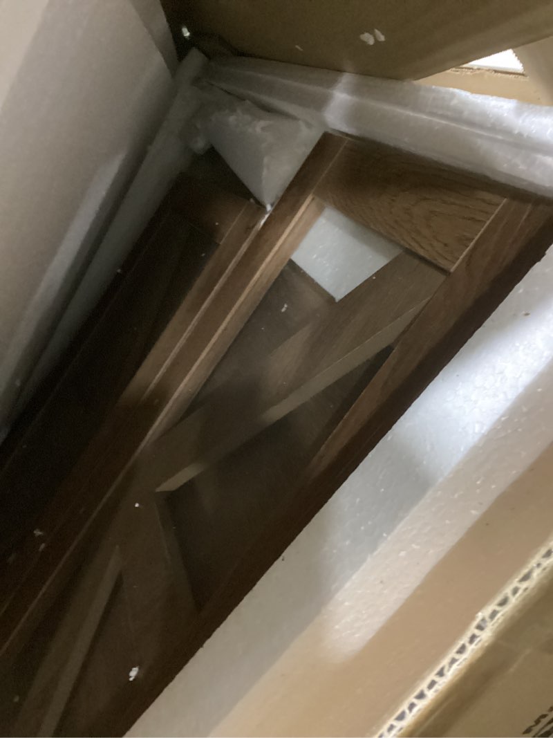 Condition photo showing Good Condition for Farmhouse End Table, 24" Large End Tables with Storage, Rustic Square Sofa Beside Table with Glass Barn Door, Wood Side Table Square Nightstand for Living Room, Bedroom, Office (Vintage Brown)