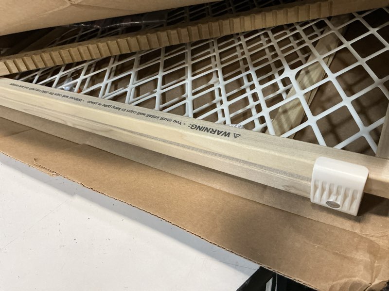 Condition photo showing As Is for toddleroo by north states - diamond mesh wooden baby gate: pressure mounted baby gate for doorways - adjustable 26.5 to 42 inches wide - 23 inches tall