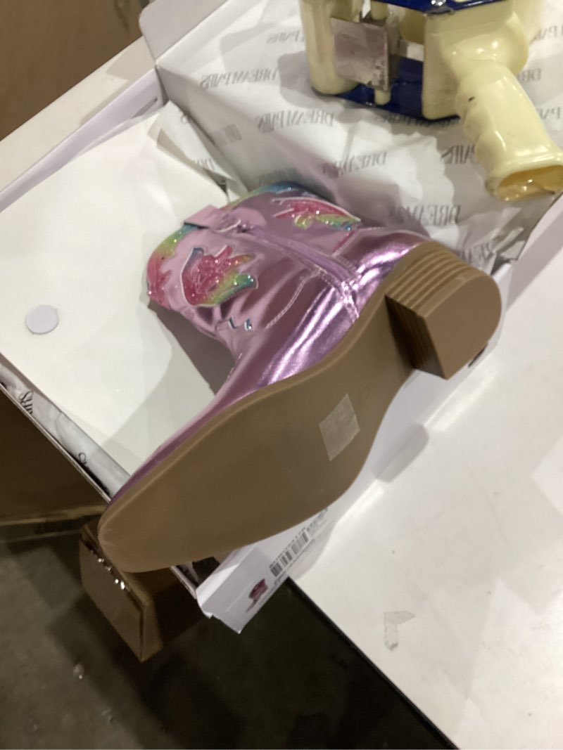 Condition photo showing New/Like New for DREAM PAIRS Girls Cowgirl Cowboy Boots Western Fashion Mid Calf Boots 4 Big Kid Pink/Rainbow