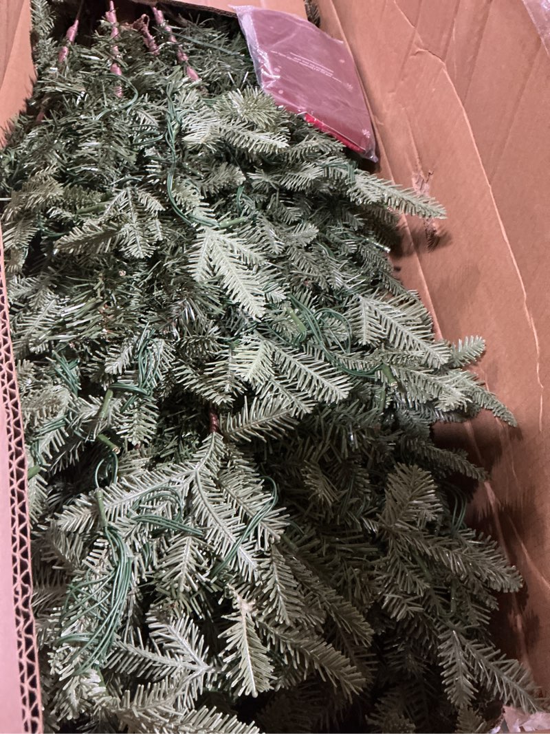 Condition photo showing As Is for Pre-lit Christmas Tree 7.5ft Aspen Fir, 750 Warm White & Multi-Color LED Lights, Hinged Holiday Xmas Artificial Tree Festive Decor, Green Dual Color LED Lights PE 7ft 6in