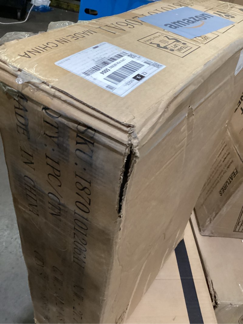 Condition photo showing As Is for Incomplete *Vanity Desk with Mirror and Lights | 31.5\" Modern Glass Top Makeup Vanity Set with 2 Drawers & Hidden Storage Stool | Small Space Dressing Table for Bedroom(White)