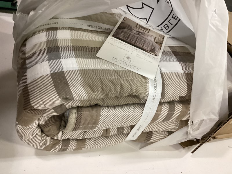 Condition photo showing Good Condition for levtex home - spencer plaid neutral - full/queen quilt (88x92in.) - plaid - beige tan cream - reversible - cotton quilt - full/queen neutral