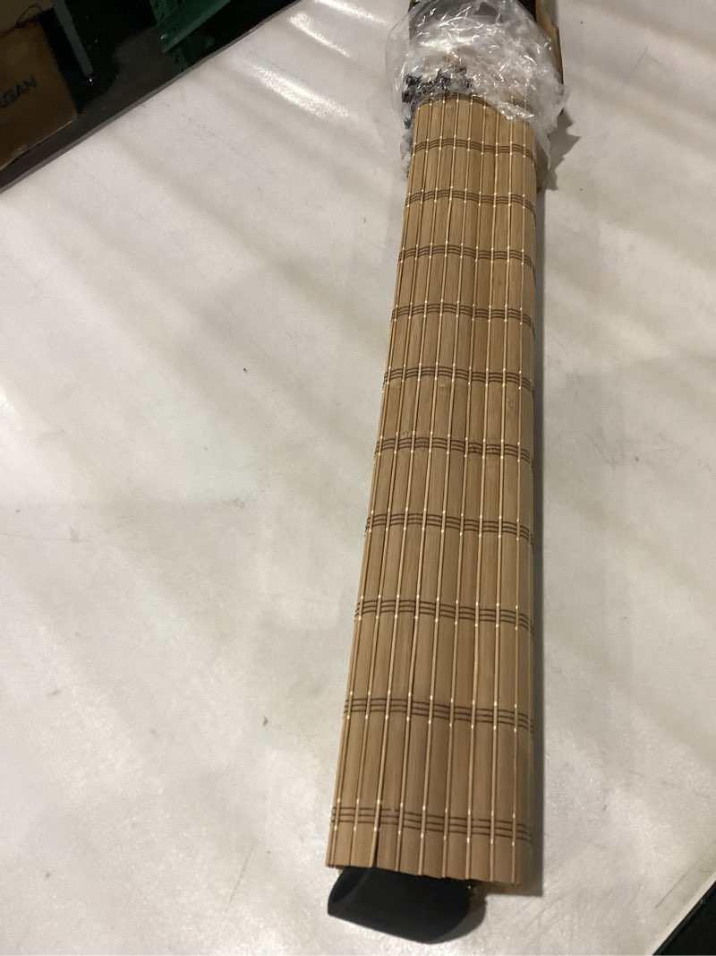 Condition photo showing Good Condition for LazBlinds Cordless Bamboo Blinds, Bamboo Roll Up Shades for Windows, Light Filtering Hanging Window Blinds, Shades for Patio Indoor/Outdoor Porch, 34" W x 64" H, Brown206 Brown 34" W x 64" H