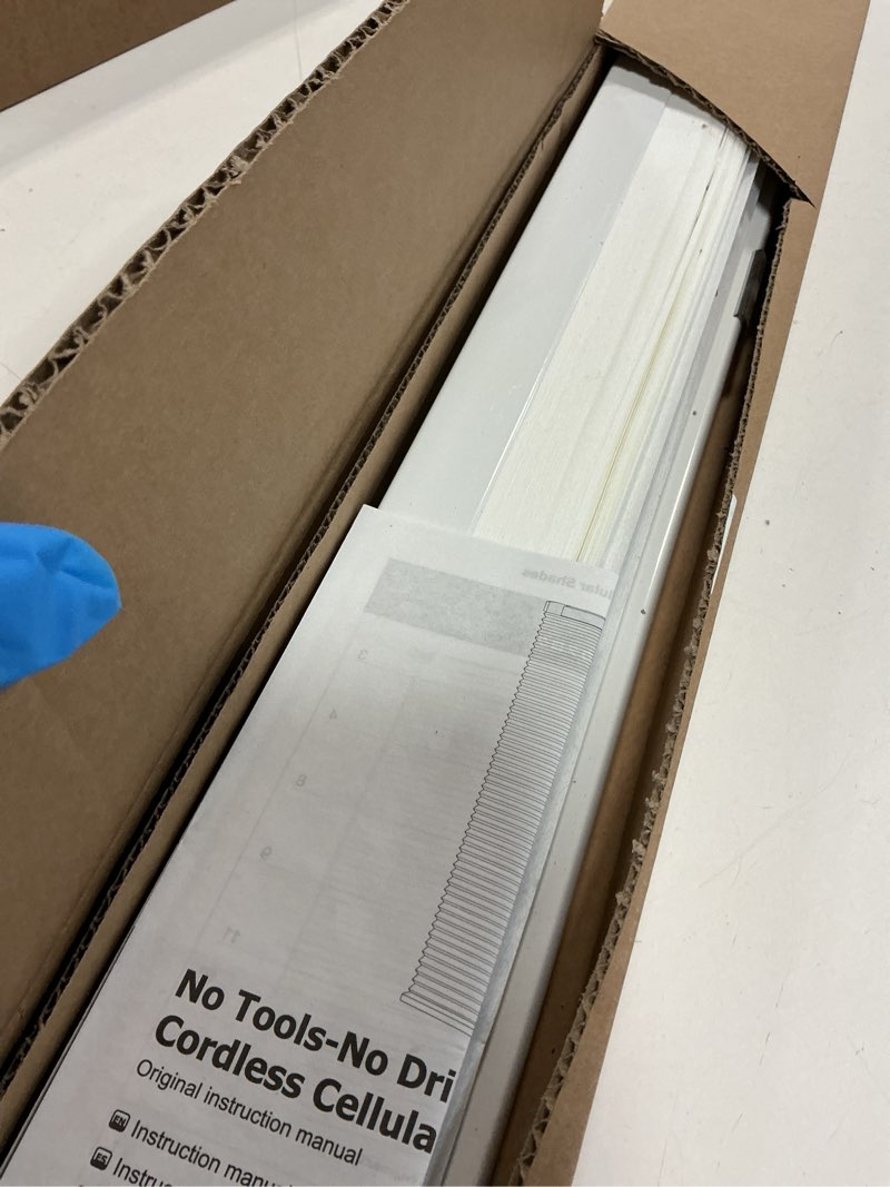 Condition photo showing Good Condition for LazBlinds Cordless Cellular Shades, No Tools No Drill Light Filtering Honeycomb Shades Pleated Blinds for Windows, 34 1/2'' W x 64'' H, White Light Filtering-white 34 1/2'' W x 64'' H