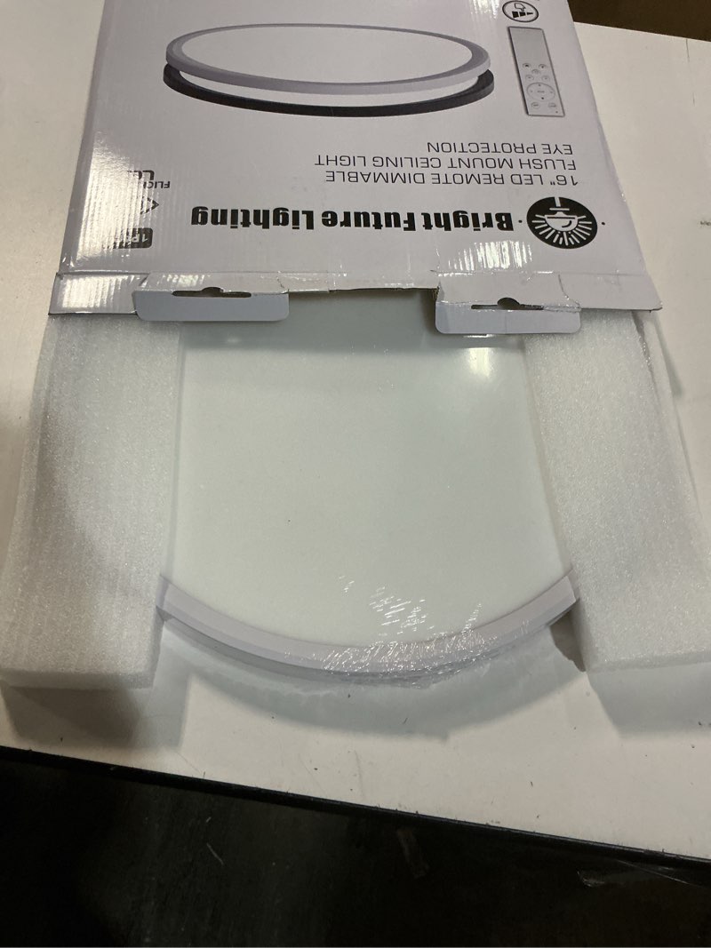 Condition photo showing New/Like New for 1Pack 16 Inch Remote Control Dimmable LED Flush Mount Ceiling Light Panel,32W 3840LM,2700K-6000K Adjustable Color,Ultra Thin Round White Ceiling Light Fixture for Hallway Kitchen Bedroom Home Office Remote Control Dimmable-16IN-1PACK White