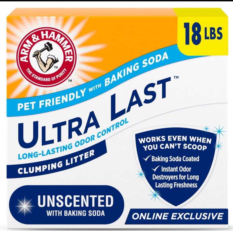 ( box of 2 pcs)ARM & HAMMER Ultra Last Clumping Cat Litter Unscented MultiCat 18 Lbs. Pet Friendly with Baking Soda Odor Control Litter