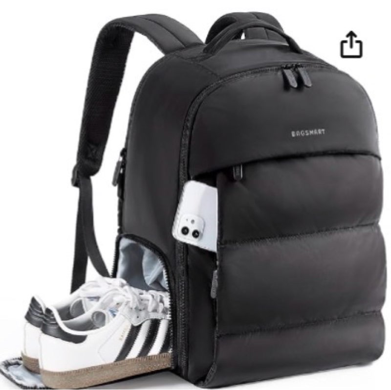 bagsmart 30l travel backpack for women, carry on backpack for airplanes, gym backpack with shoe compartment, lightweight travel bag fits 15.6 inch, water-resistant, black