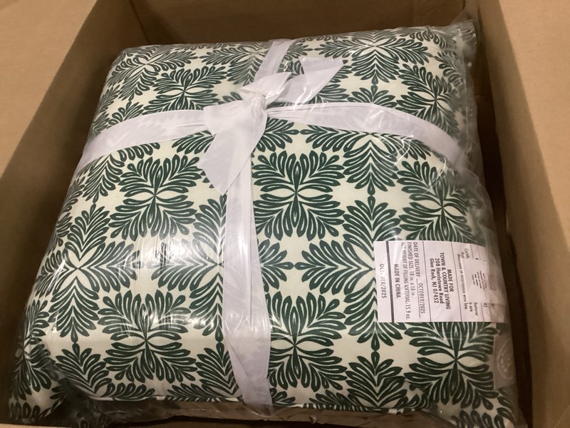Condition photo showing Good Condition for martha stewart tulum indoor outdoor decorative pillow 2-pack set, uv fade resistant, water repellent, printed modern design, green, 18"x18" green 18 x 18-inch