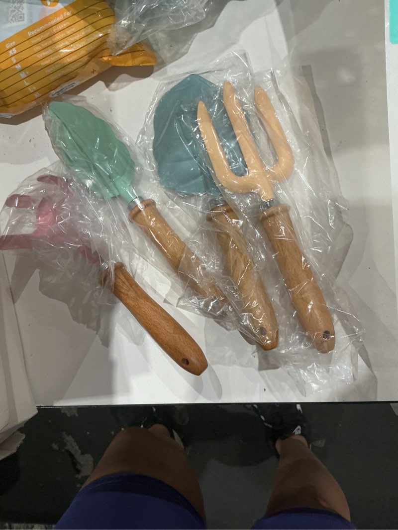 Condition photo showing Good Condition for beach toy scoop sand spade, kids small garden tool set toy, rake, spade, hoe and leaf rake, beach shovels spade toy, stainless steel sturdy sandbox kit essential beach gear accessories, 4 pack